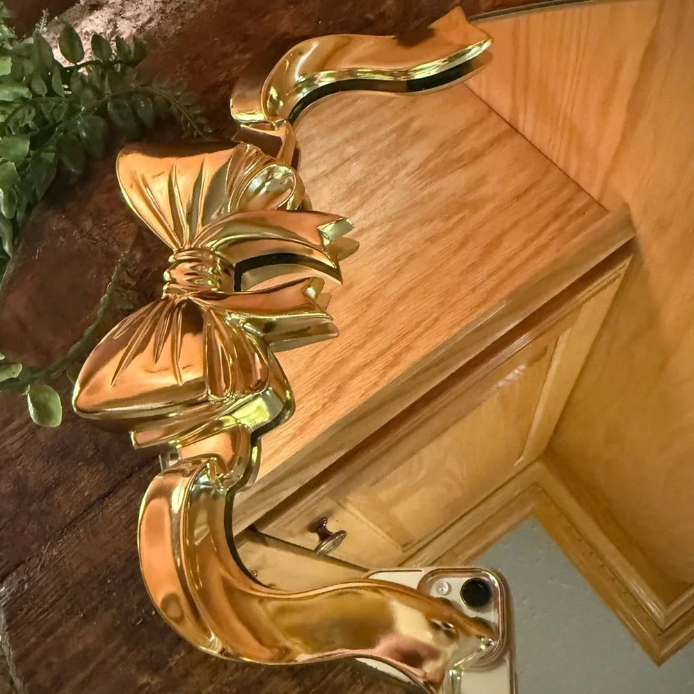 Hollywood Regency Style Vanity Mirror Tray Featuring Gold Ribbon And Bow Design